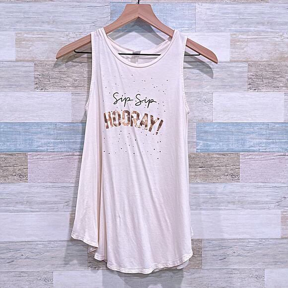 OLD NAVY Sleeveless Swing Tank Top Cream High Neck Sip Sip Hooray Womens XS - Picture 1 of 5